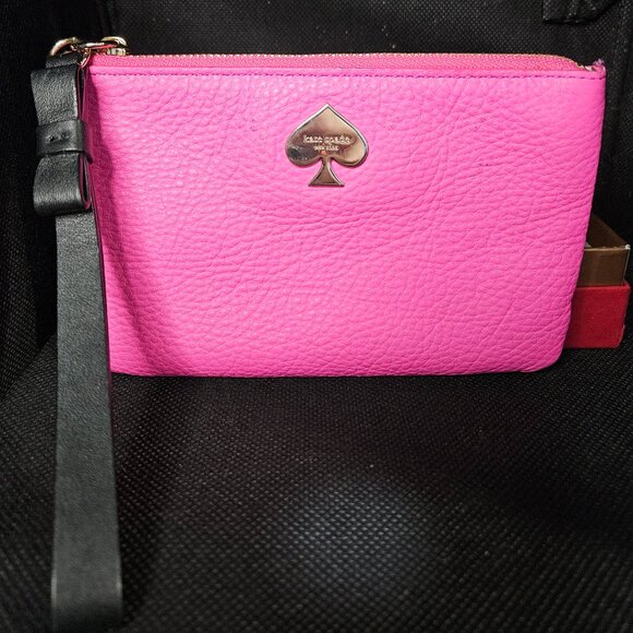 Kate Spade New York Hot Pink Barbie Leather Pebbled Wristlet Wallet Strap - Picture 1 of 5